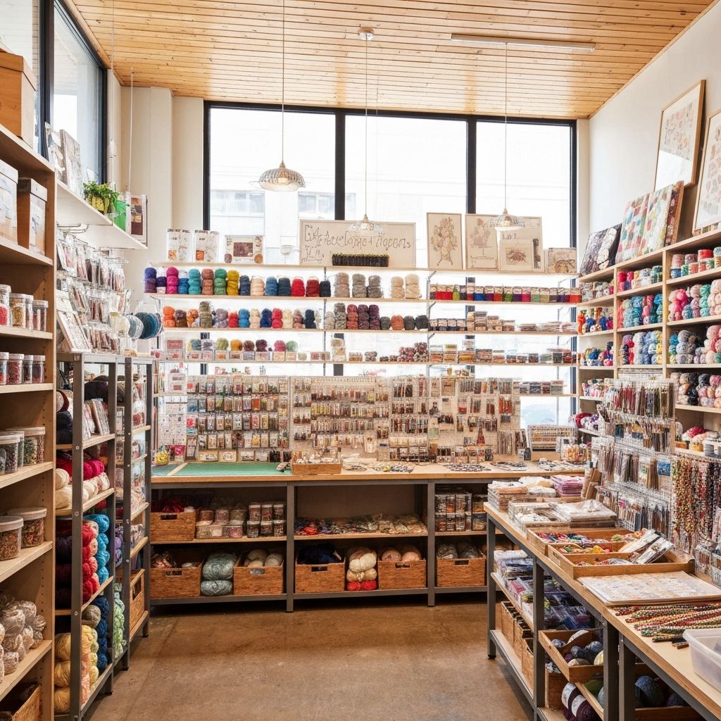 Vibrant craft supply store with colorful inventory