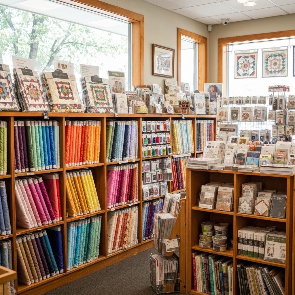 Beautiful quilt shop interior with colorful fabrics
