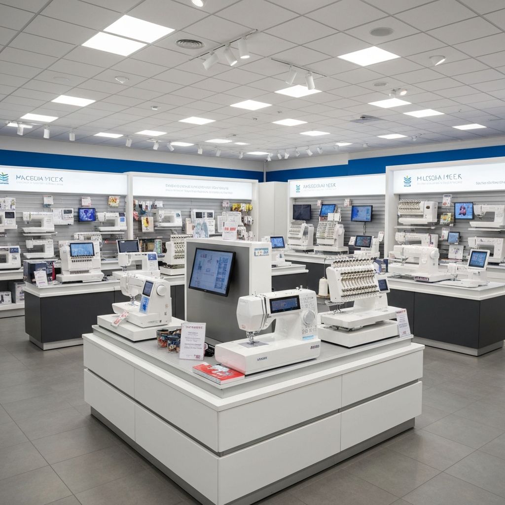 Modern sewing machine dealership showroom
